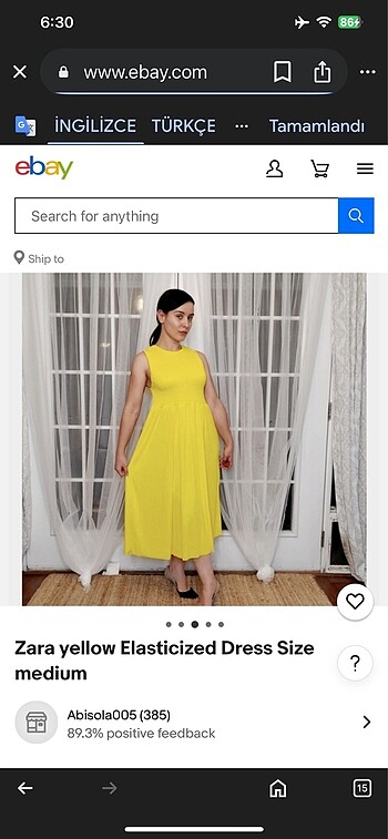 l Beden Zara elbise butter yellow