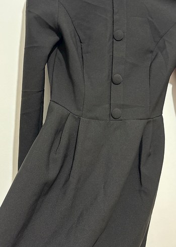 Düğmeli Siyah Mini Kadın elbise - Görsel 5