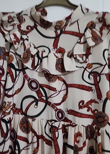 40 Beden Zincir Detaylı Bohem Yılan Desenli Mini Tunik
