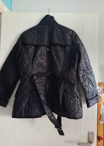 Kemerli siyah renk Biker Ceket - Görsel 2