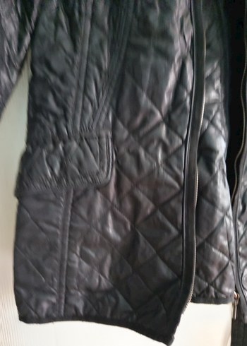 Kemerli siyah renk Biker Ceket - Görsel 5