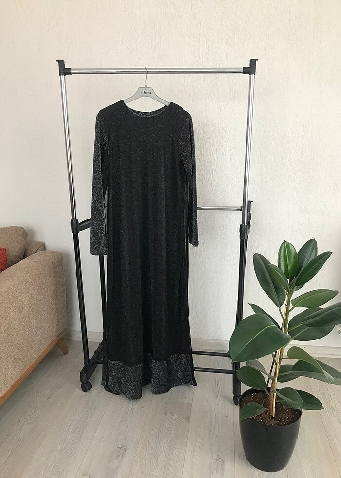 Siyah simli uzun elbise - Görsel 2