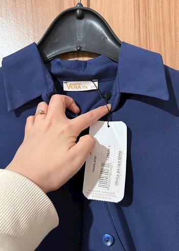 Lacivert Uzun Kollu Düğmeli Uzun Elbise - Görsel 2