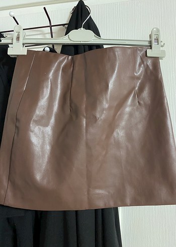 H&M Kahverengi Deri Mini Etek