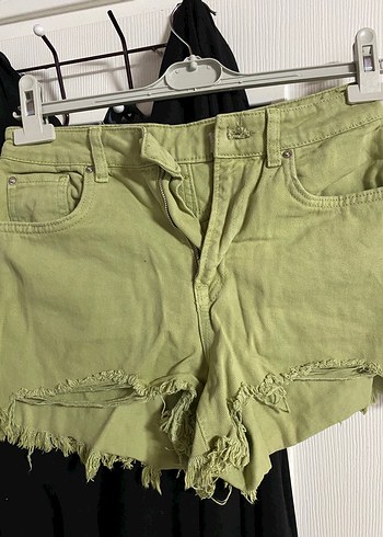 xs Beden Kadın Yeşil Pamuklu Mini Denim Şort