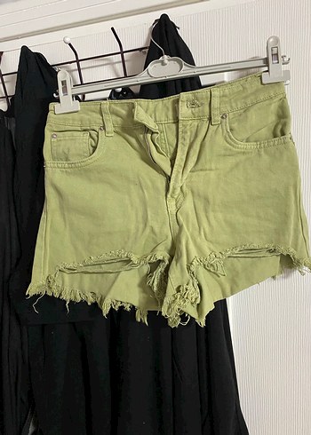 Kadın Yeşil Pamuklu Mini Denim Şort