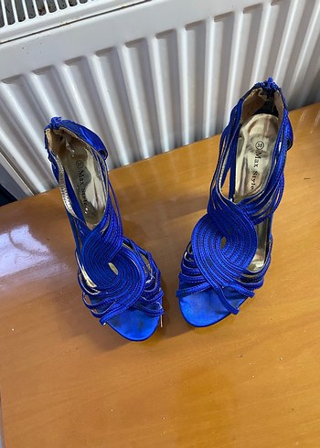 Parlak Mavi Yüksek Topuklu Kadın Gece Ayakkabısı - Görsel 2