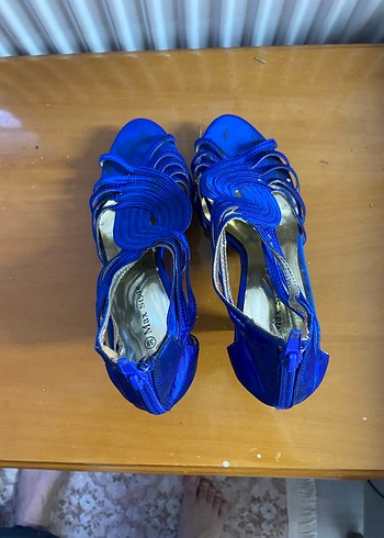 Parlak Mavi Yüksek Topuklu Kadın Gece Ayakkabısı - Görsel 5