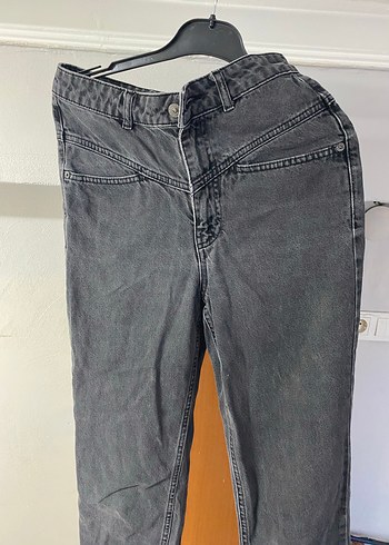 Kadın Gri Bol Kesim Midi Boy Kot Pantolon - Görsel 3