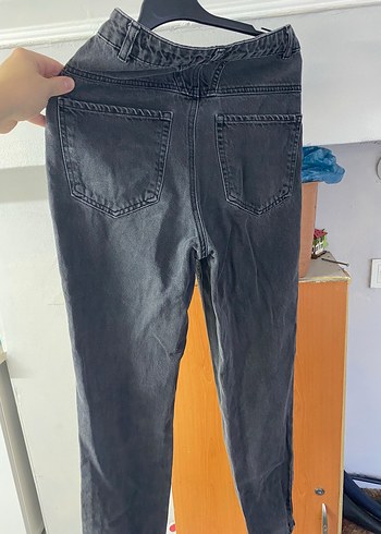 Kadın Gri Bol Kesim Midi Boy Kot Pantolon - Görsel 4