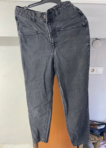 Kadın Gri Bol Kesim Midi Boy Kot Pantolon - Görsel 2