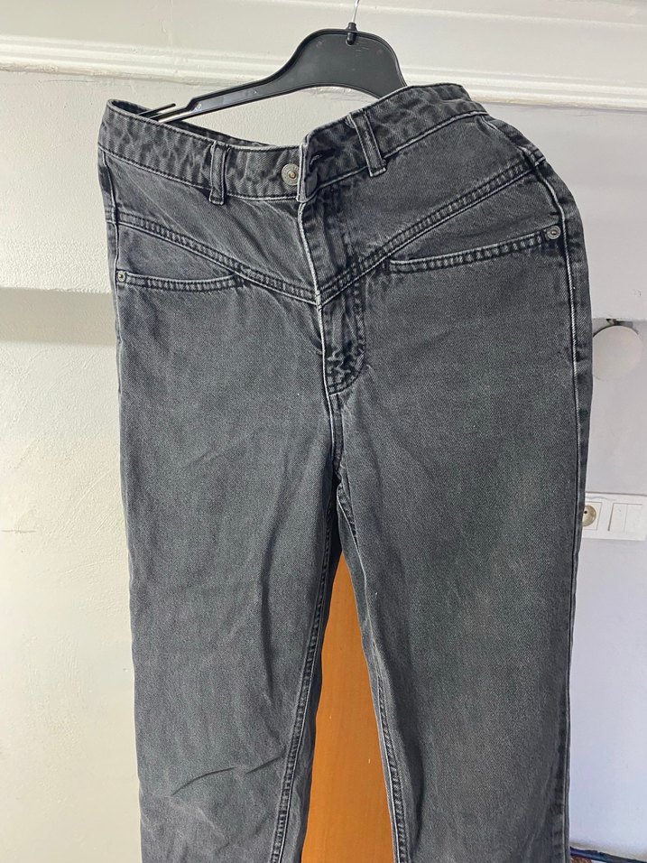 Kadın Gri Bol Kesim Midi Boy Kot Pantolon - Görsel 3