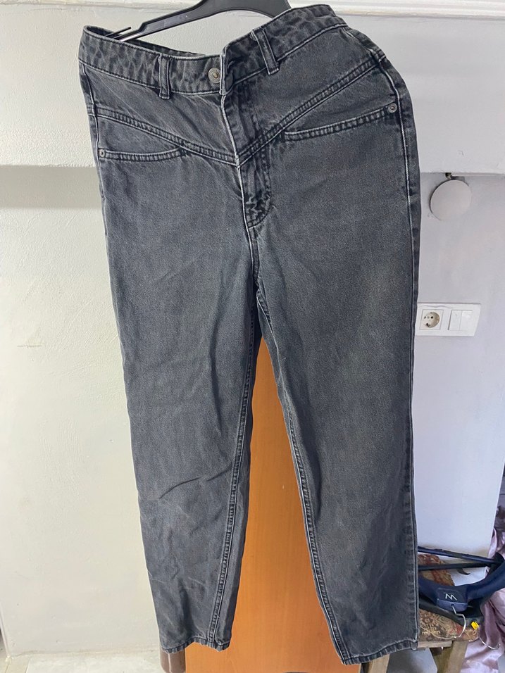 Kadın Gri Bol Kesim Midi Boy Kot Pantolon - Görsel 2