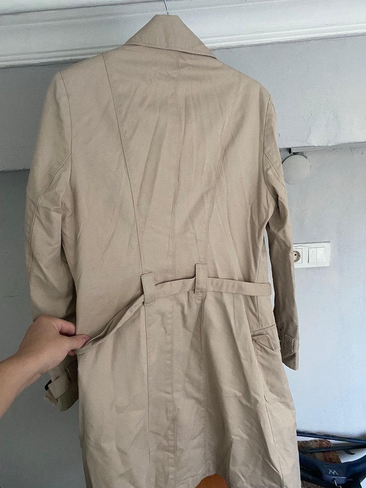 Bej Düğmeli Midi Trençkot - Görsel 5