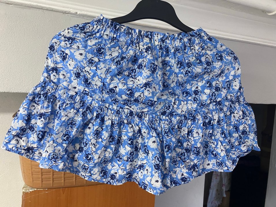 Mavi Pamuklu Fırfırlı Mini Etek - Görsel 2