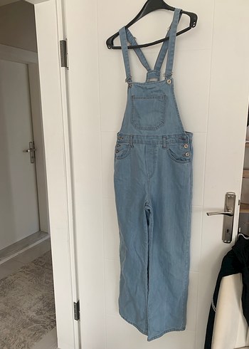 38 Beden Kadın Mavi Denim Askılı Tulum