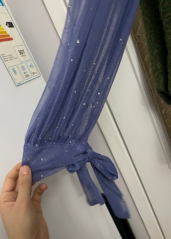 Uzun Lacivert Parlak Bohem V Yaka Abiye Elbise - Görsel 6