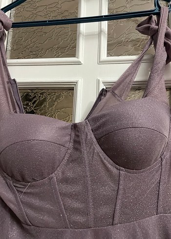 Mor Straplez Uzun Abiye Elbise - Görsel 2