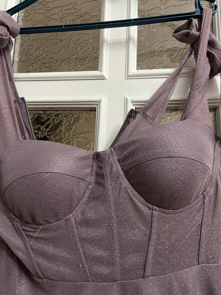 Mor Straplez Uzun Abiye Elbise - Görsel 2