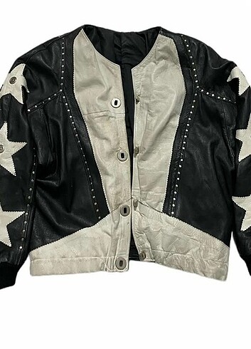 Yıldızlı Vintage Deri Ceket 