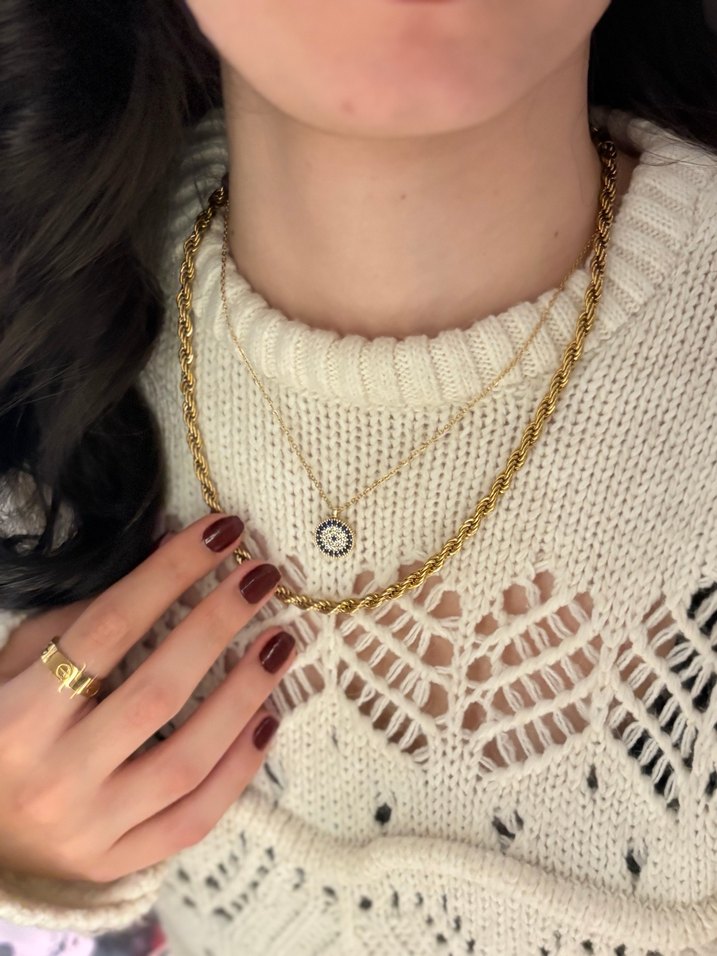 Nazar boncuklu ve sarmal midi Kadın çelik kolye - Görsel 2