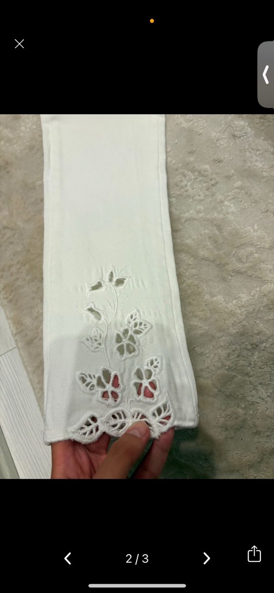 Dantel Detaylı Beyaz Kadın Denim Pantolon - Görsel 2