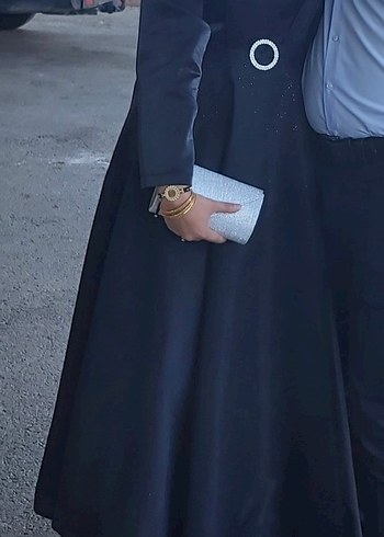 Drapeli Siyah Uzun Abiye Elbise