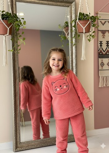 12-18 Ay Beden pembe Renk Defacto Sıfır Kız Peluş Pijama Takım