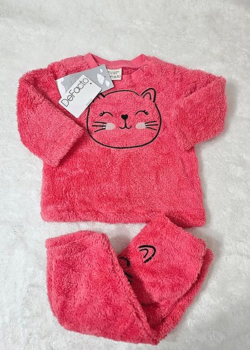 9 Ay Beden pembe Renk Defacto Sıfır peluş Kız pijama Takımı