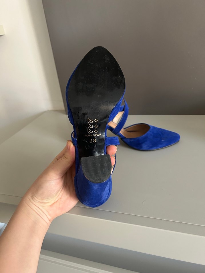 Klasik Lacivert Süet Topuklu Kadın Ayakkabı - Görsel 4