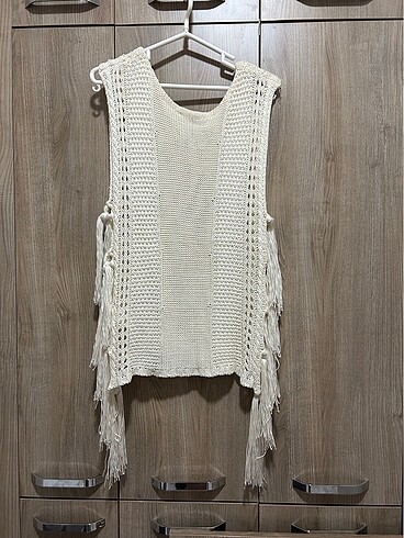 Twist yandan bağlama detaylı kırık beyaz triko. S beden - Görsel 5