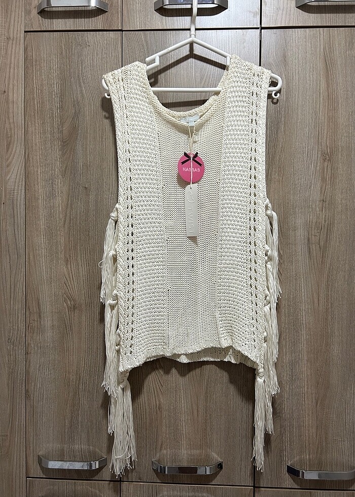 Twist yandan bağlama detaylı kırık beyaz triko. S beden - Görsel 3