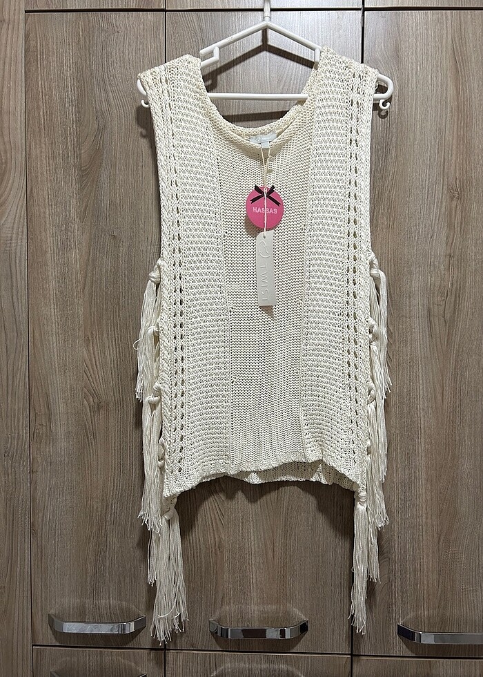 Twist yandan bağlama detaylı kırık beyaz triko. S beden - Görsel 4