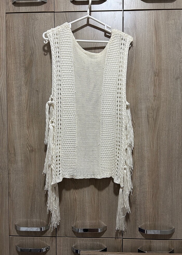 Twist yandan bağlama detaylı kırık beyaz triko. S beden - Görsel 5