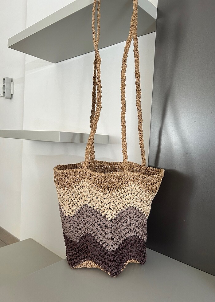 rafya-hasır zig zag çanta - Görsel 2