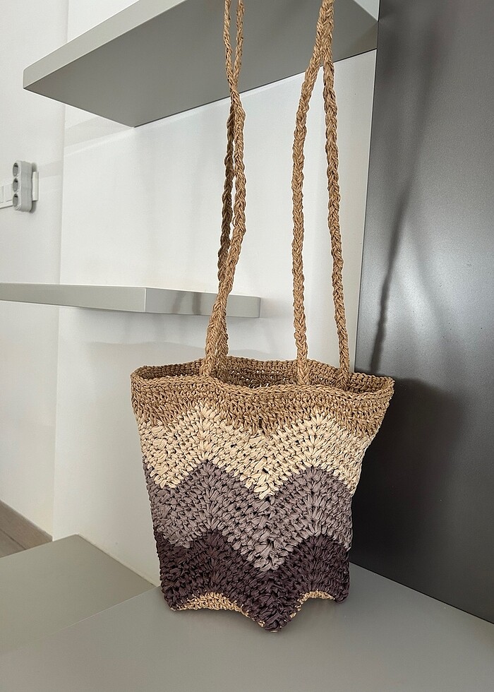 rafya-hasır zig zag çanta - Görsel 3