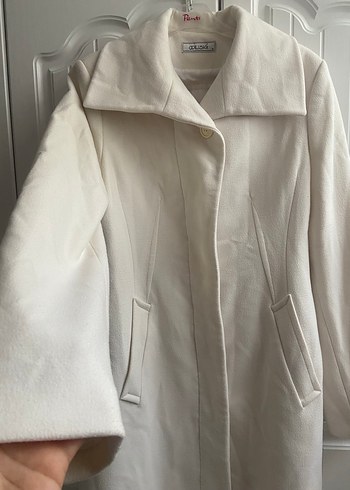 Düğmeli Beyaz Midi Hamile Kaban - Görsel 2