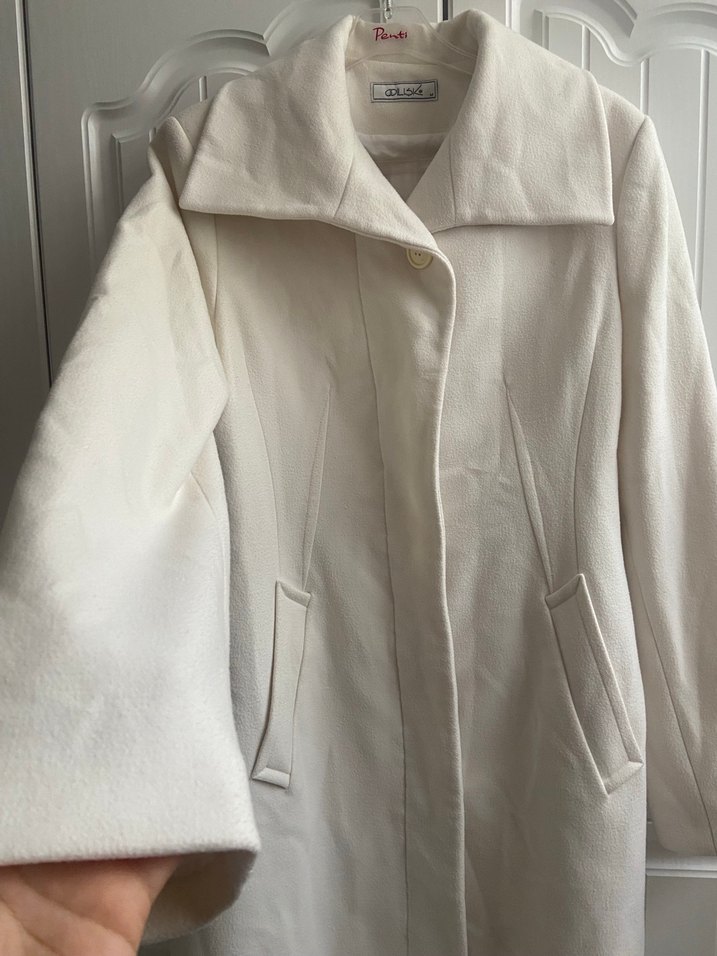 Düğmeli Beyaz Midi Hamile Kaban - Görsel 2