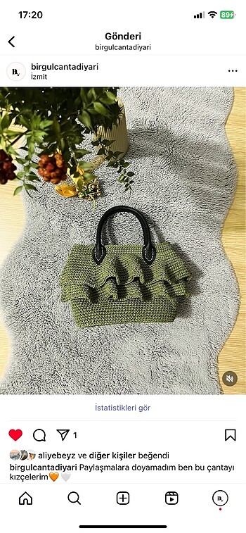 Handmade haki yeşili çanta