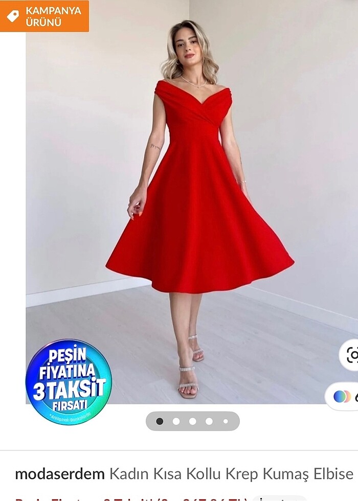 Kırmızı midi abiye elbise - Görsel 5