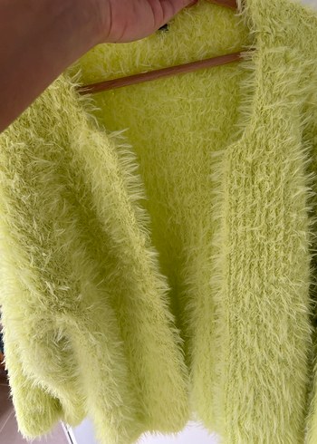 Sarı Peluş Detaylı Kadın Hırka - Görsel 4