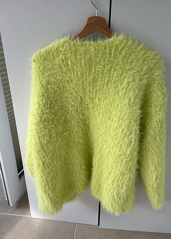 Sarı Peluş Detaylı Kadın Hırka - Görsel 3