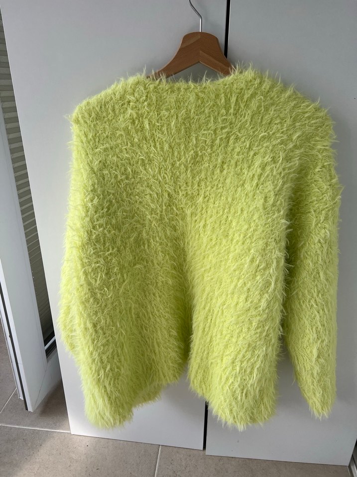 Sarı Peluş Detaylı Kadın Hırka - Görsel 3