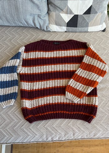 Çok Renkli Çizgili Bohem Örgü Kazak - Görsel 4