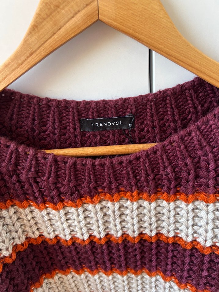 Çok Renkli Çizgili Bohem Örgü Kazak - Görsel 2