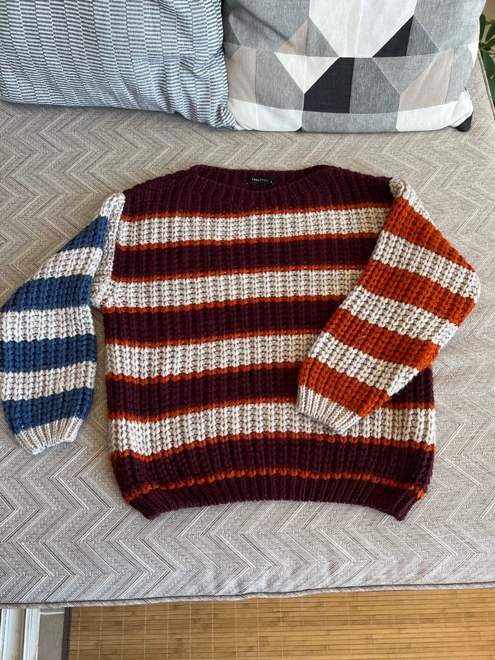 Çok Renkli Çizgili Bohem Örgü Kazak - Görsel 5