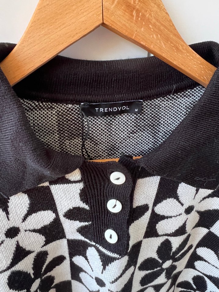 Çiçek Desenli Örgü Uzun Kollu Kazak - Görsel 2