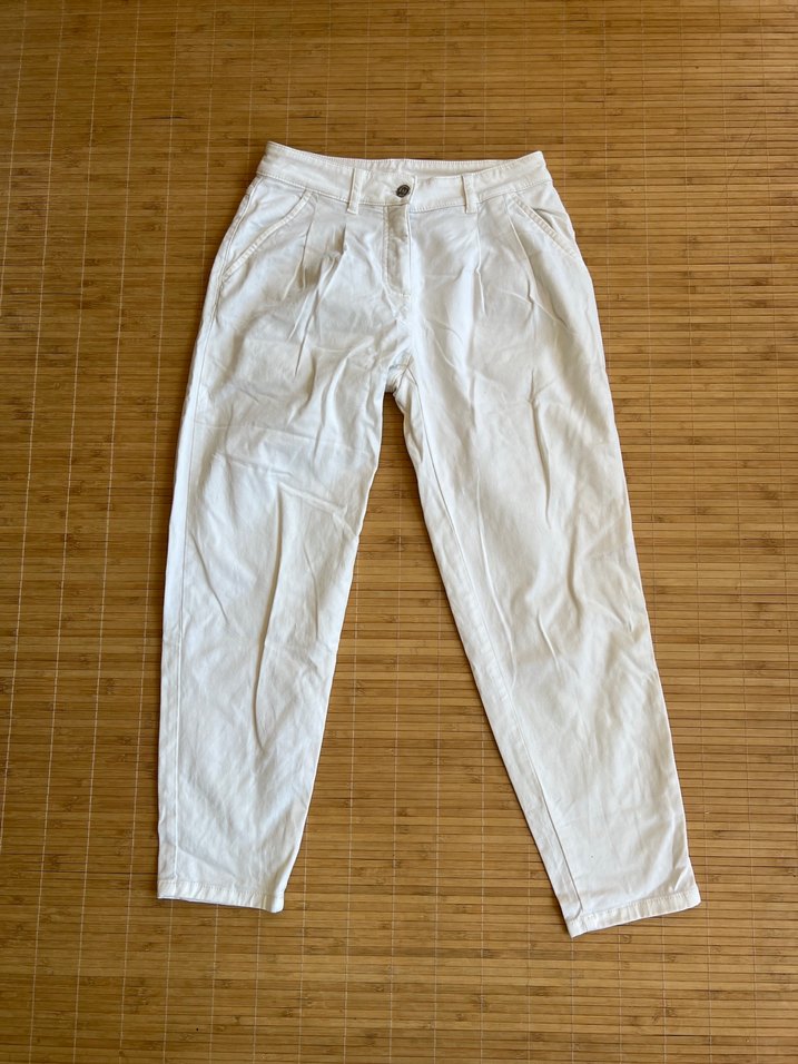 Beyaz Kadın Pamuklu Salaş Kumaş Pantolon - Görsel 3