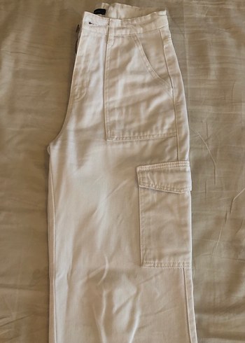 Trendyol & Milla Beyaz Pamuklu Kargo Cepli Wide Leg Jean
