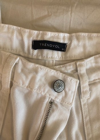 s Beden Beyaz Pamuklu Kargo Cepli Wide Leg Jean